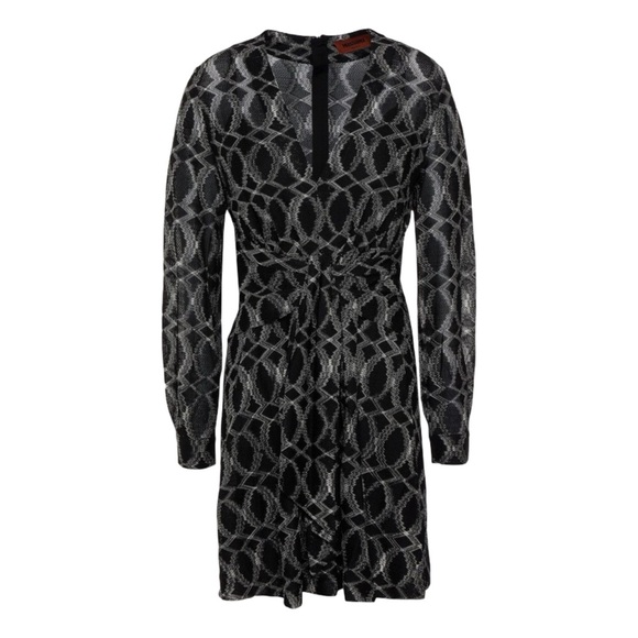 NWT MISSONI Tie-front Metallic
Mini Dress Black Silver Fit and Flare Size 38 - Picture 5 of 16